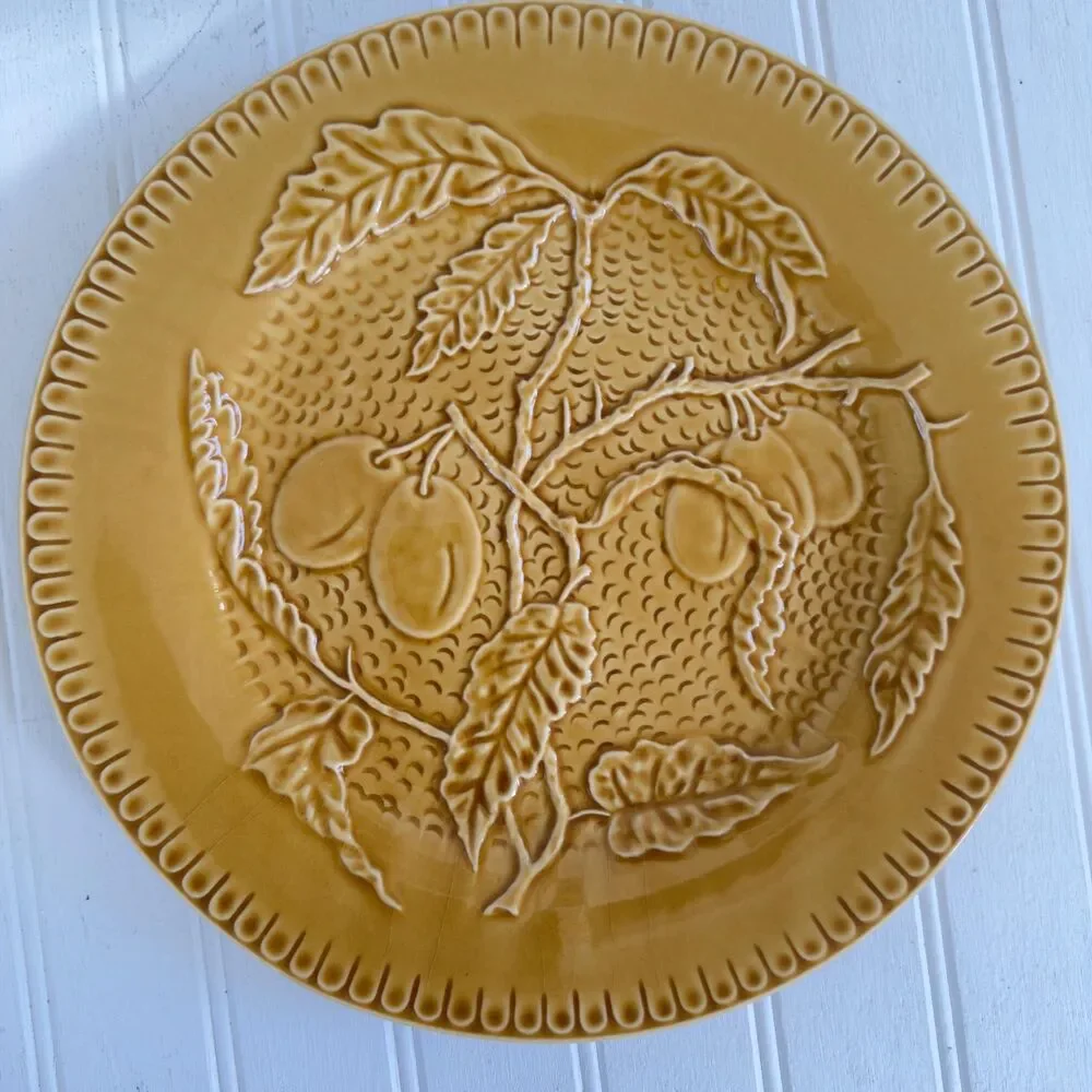 J.Wilfred Portugal Ceramic Dinner Plates, Mustard Yellow Botanical Set